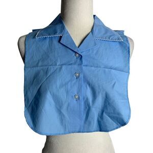 Crochet Lace Collared Shirt Dickie One Size Blue Button Up Bibbed Serged Hem